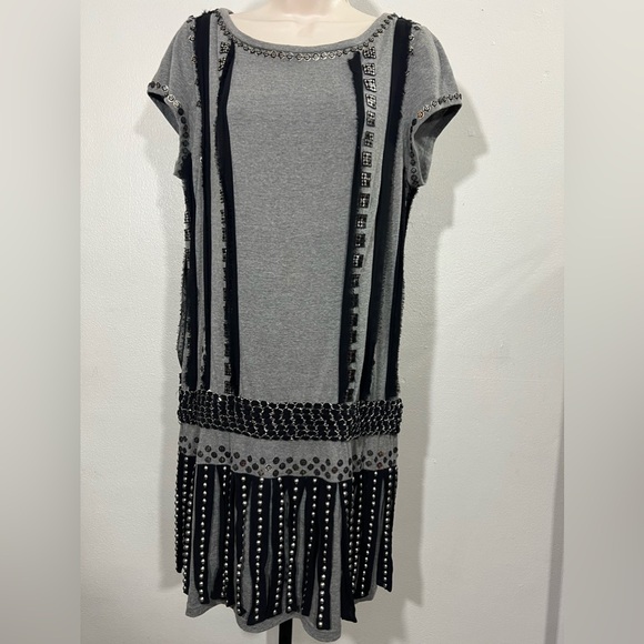 Jovani M145 Fringe Short Dress Cocktail crew neck grey and black size 14 dress - Picture 7 of 13